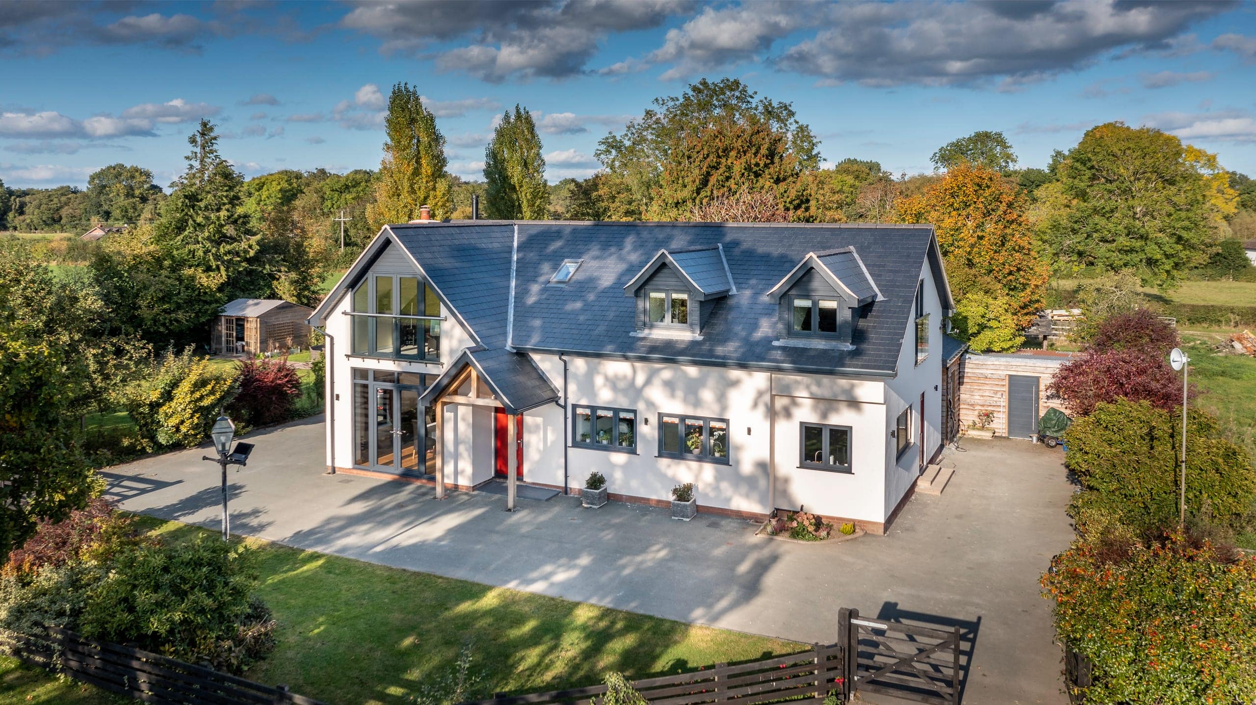Rendered home with gable glazing seen from above