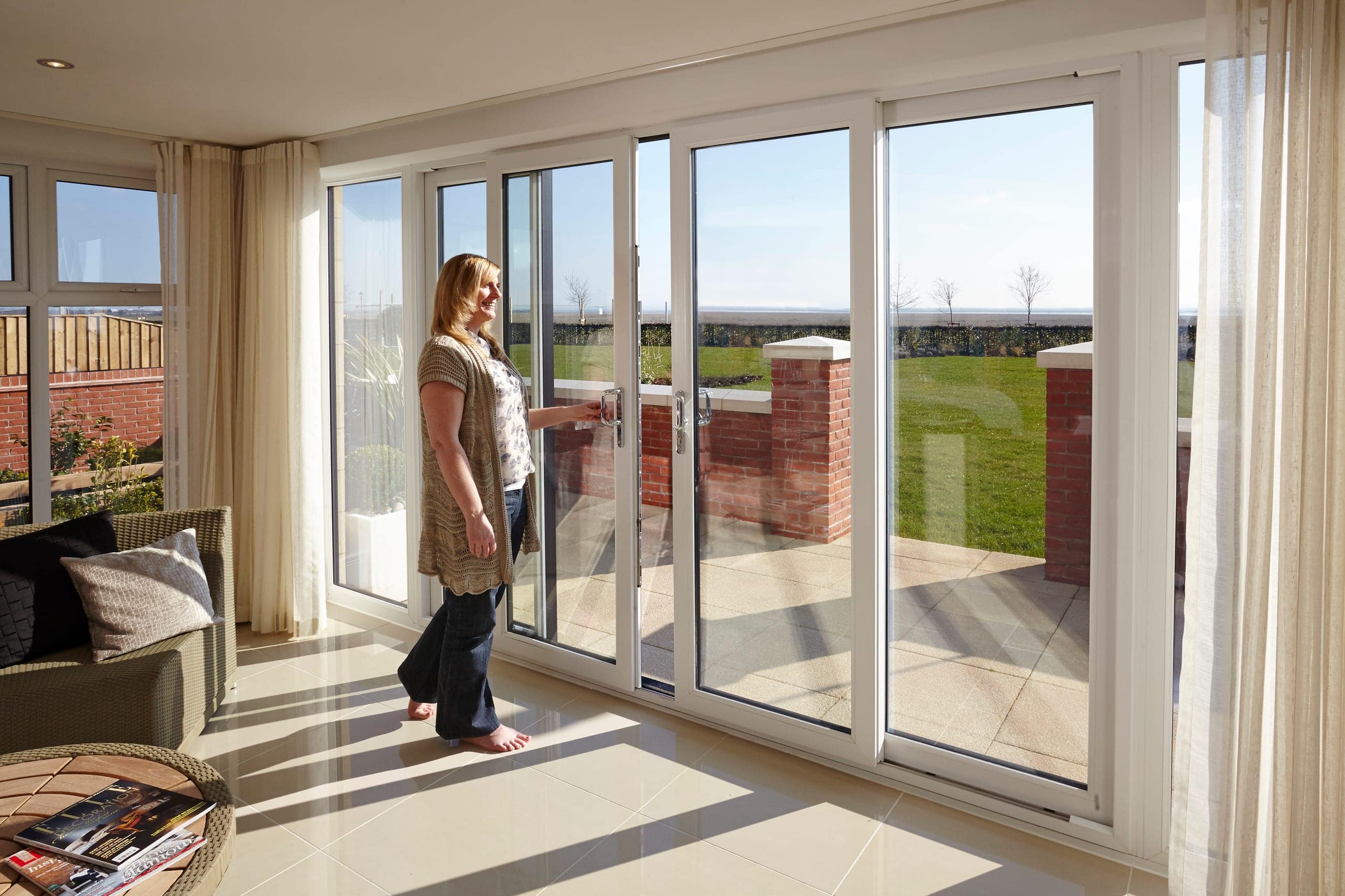 Sliding patio doors opening onto a terrace