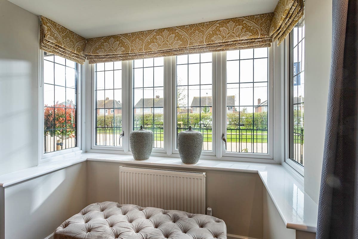 Leaded bay window with a window seat