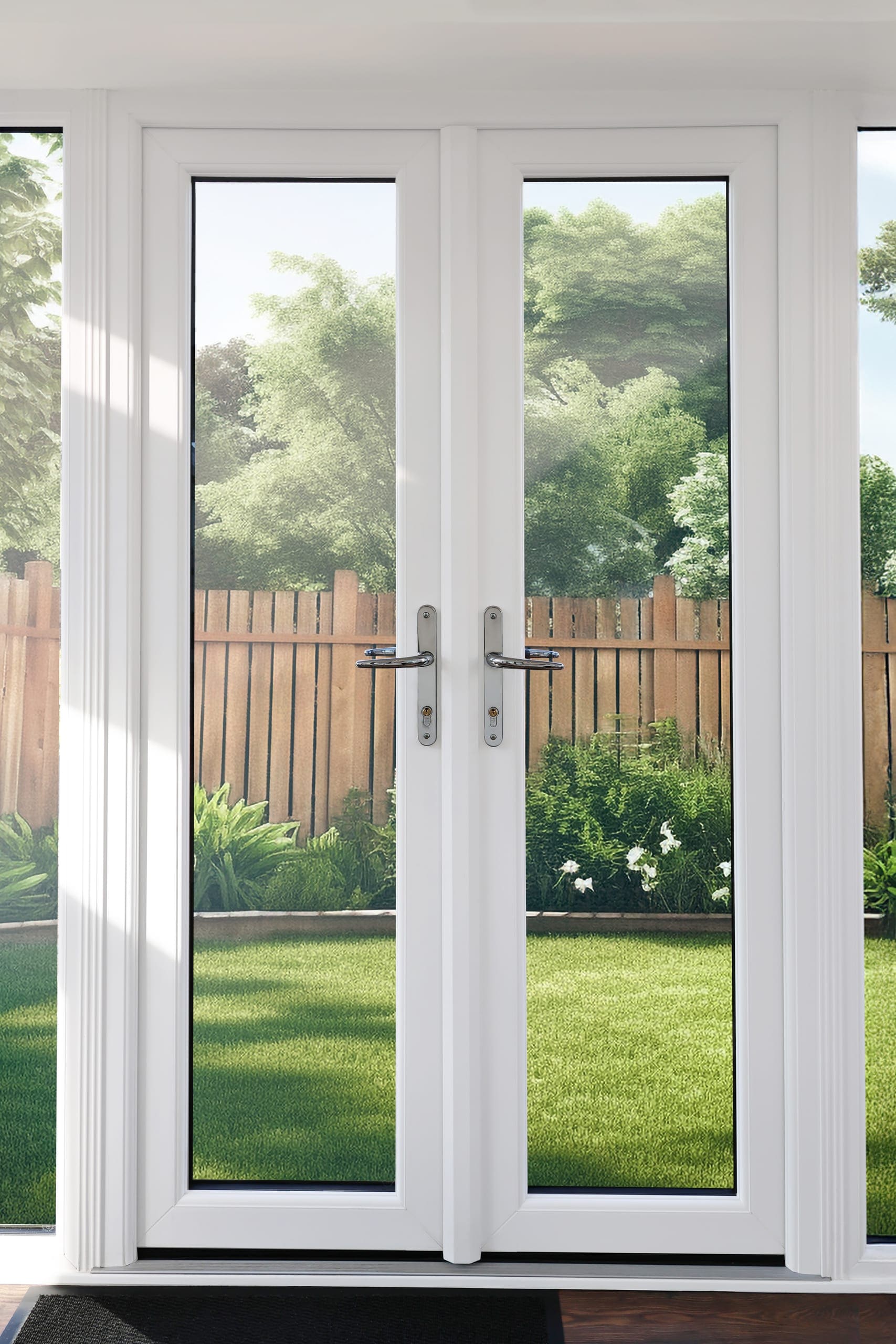White French doors opening onto a garden