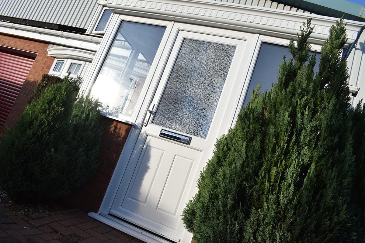 White uPVC front door with obscure glazing