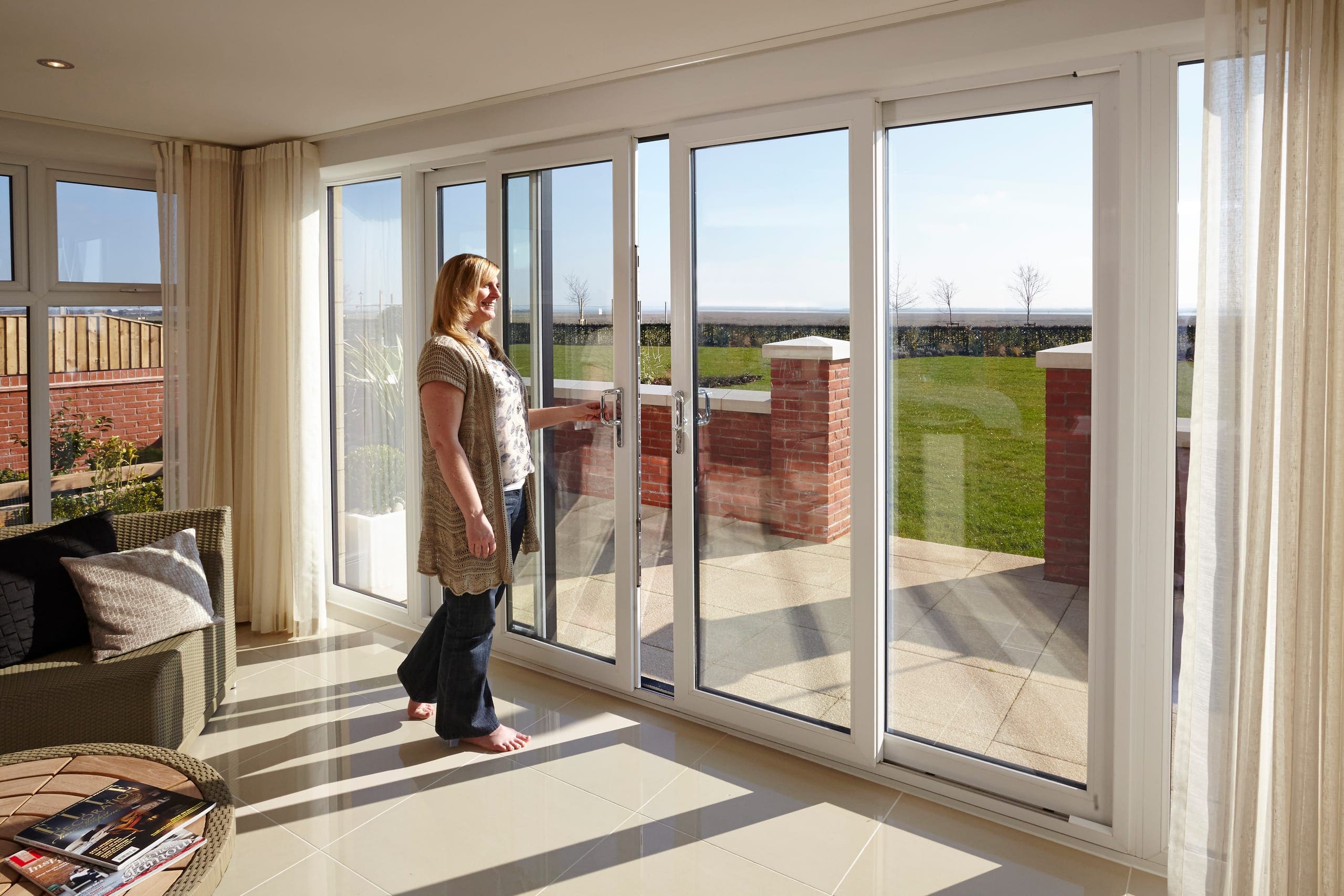 Sliding patio doors opening onto a terrace